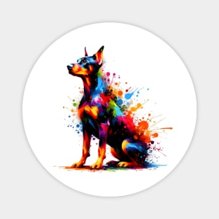 Colorful German Pinscher in Vibrant Splash Paint Style Magnet